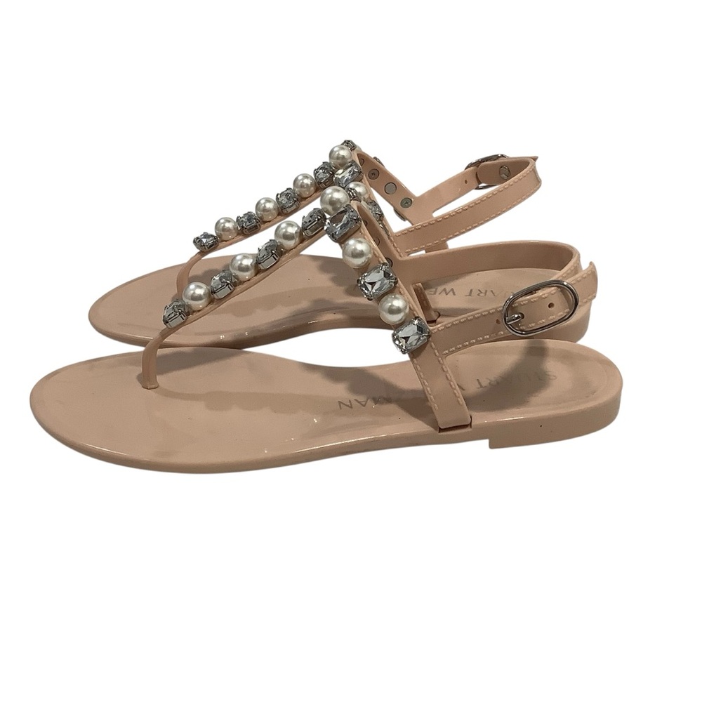Stuart Weitzman Beige Sandals with Pearl and Gem Accents - Picture 4 of 6